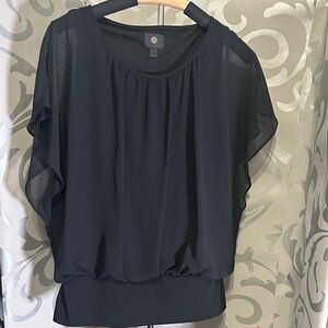 JM Collection Sheer Black overlay Blouse Flutter Sleeves Size S